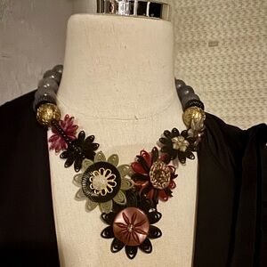 Bold Multi-Color Floral Bib Statement Necklace 16”